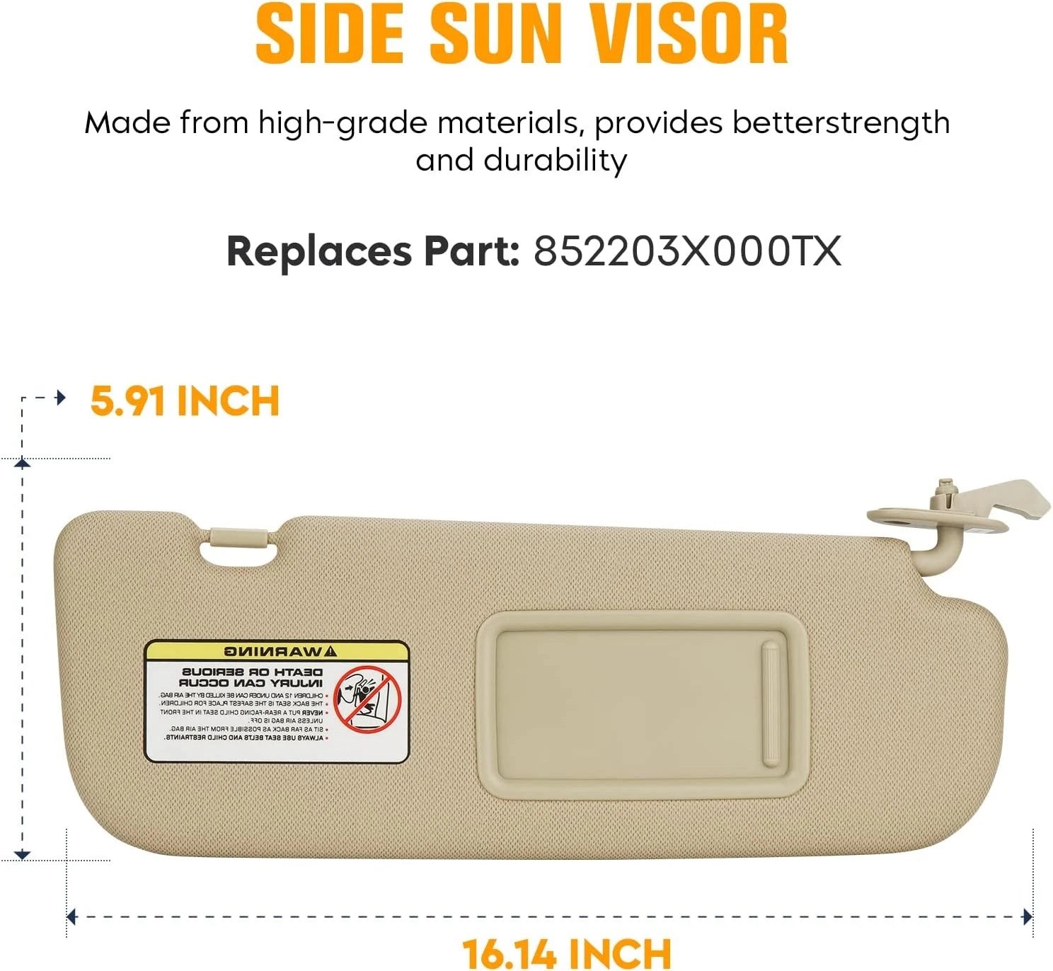Right Sun Visor for Hyundai Elantra (2011–2015) 852103X000TX Beige