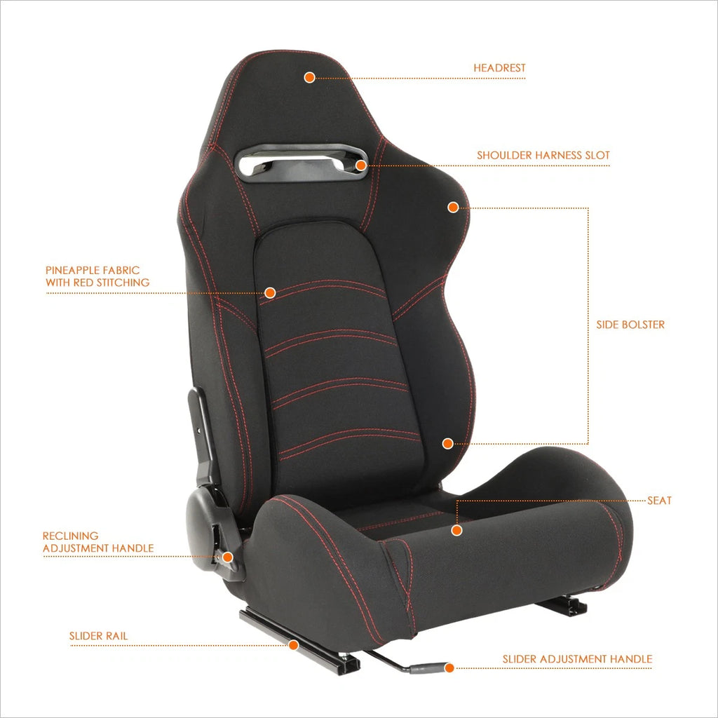 2Pcs Reclinable Racing Seats for Universal Fit (21.5" W X 21.5" D X 35" H)