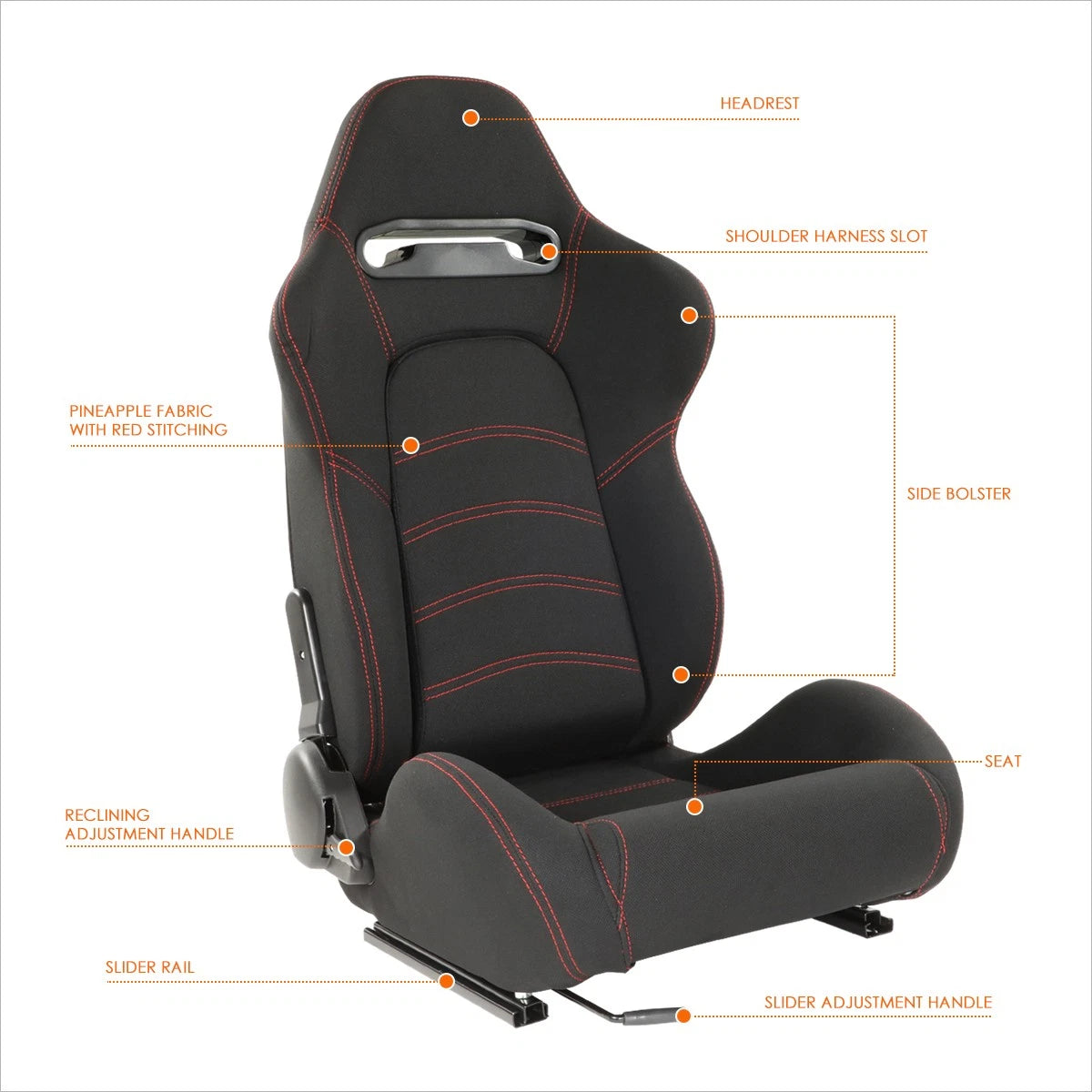 2Pcs Reclinable Racing Seats for Universal Fit (21.5" W X 21.5" D X 35" H)