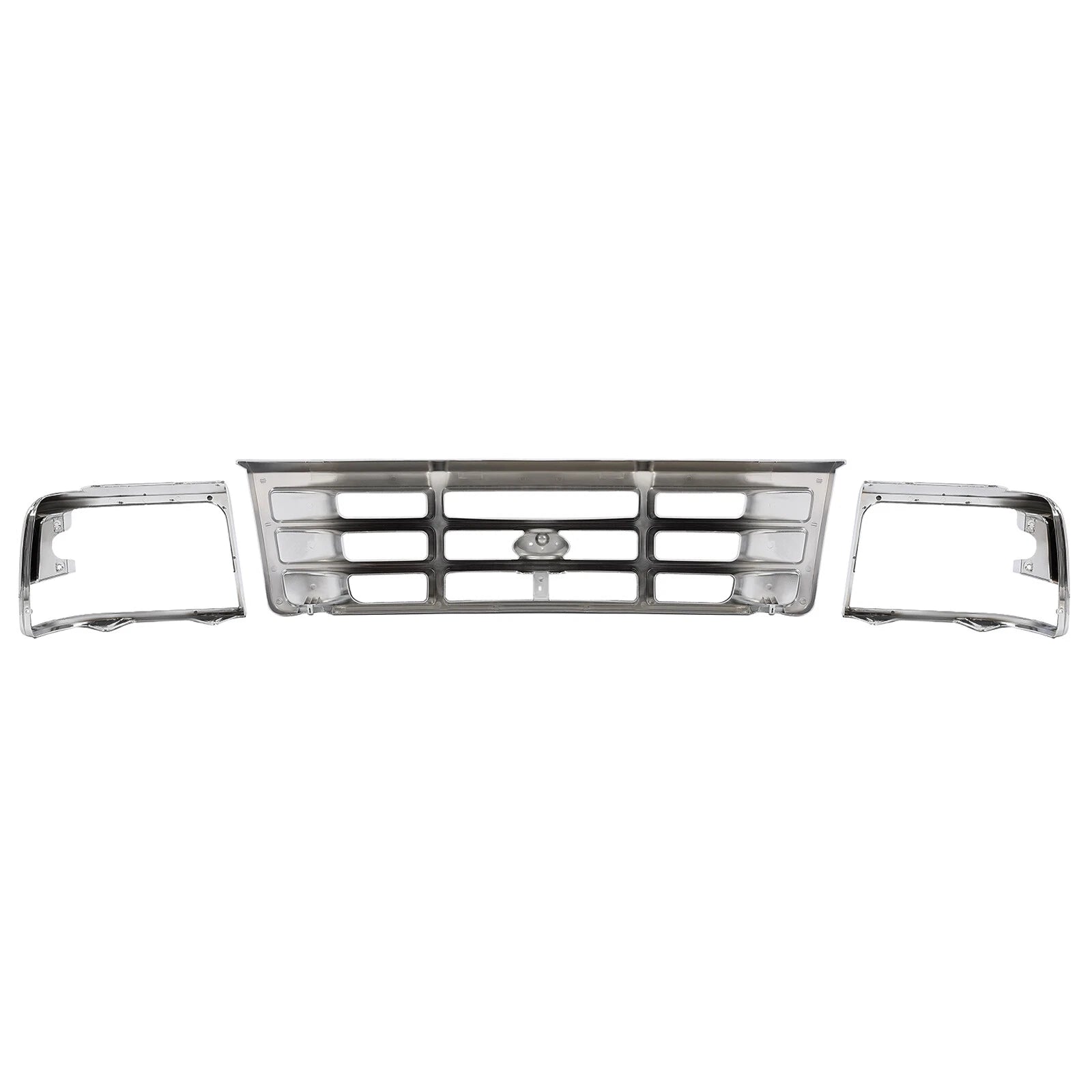 Chrome Mesh Grille Headlight Bezels for Ford F150 F250 F350 Bronco (1992–1997)