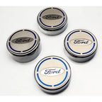 Chrome Cap Covers w/White Carbon Fiber Ford Oval Inlay for 2015-16 Ford Mustang