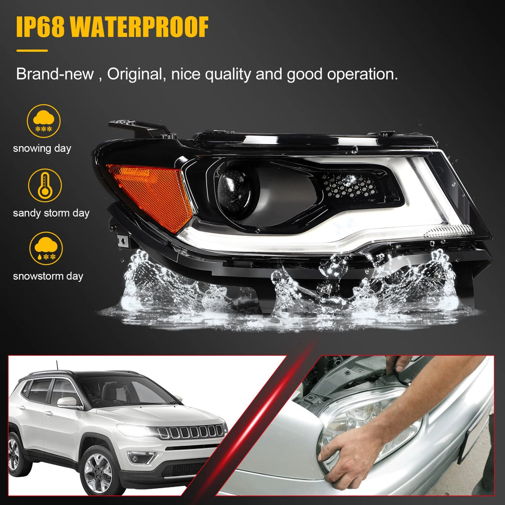 Right Headlight HID/Xenon with LED DRL Projector for Jeep Compass (2017–2021)