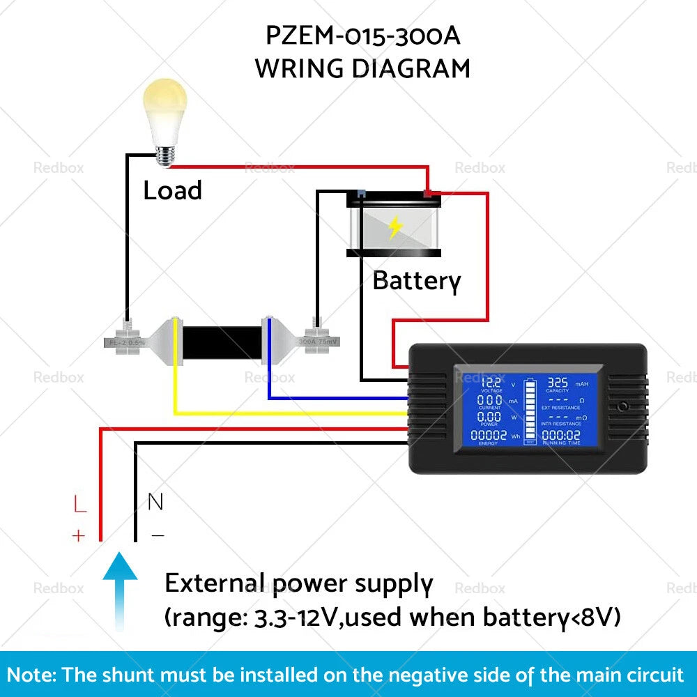 LCD Display DC Battery Monitor Meter for RV System (200V)