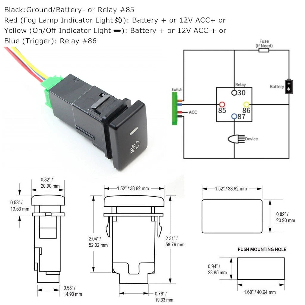 Fog Push Button Switch With Amber LED For Toyota (2016-2021)