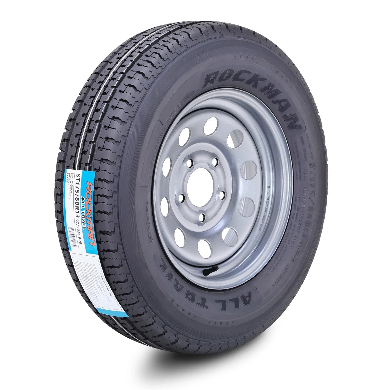 Set of 2 ST175/80R13 8-Ply Trailer Tires with Silver Mod Rim