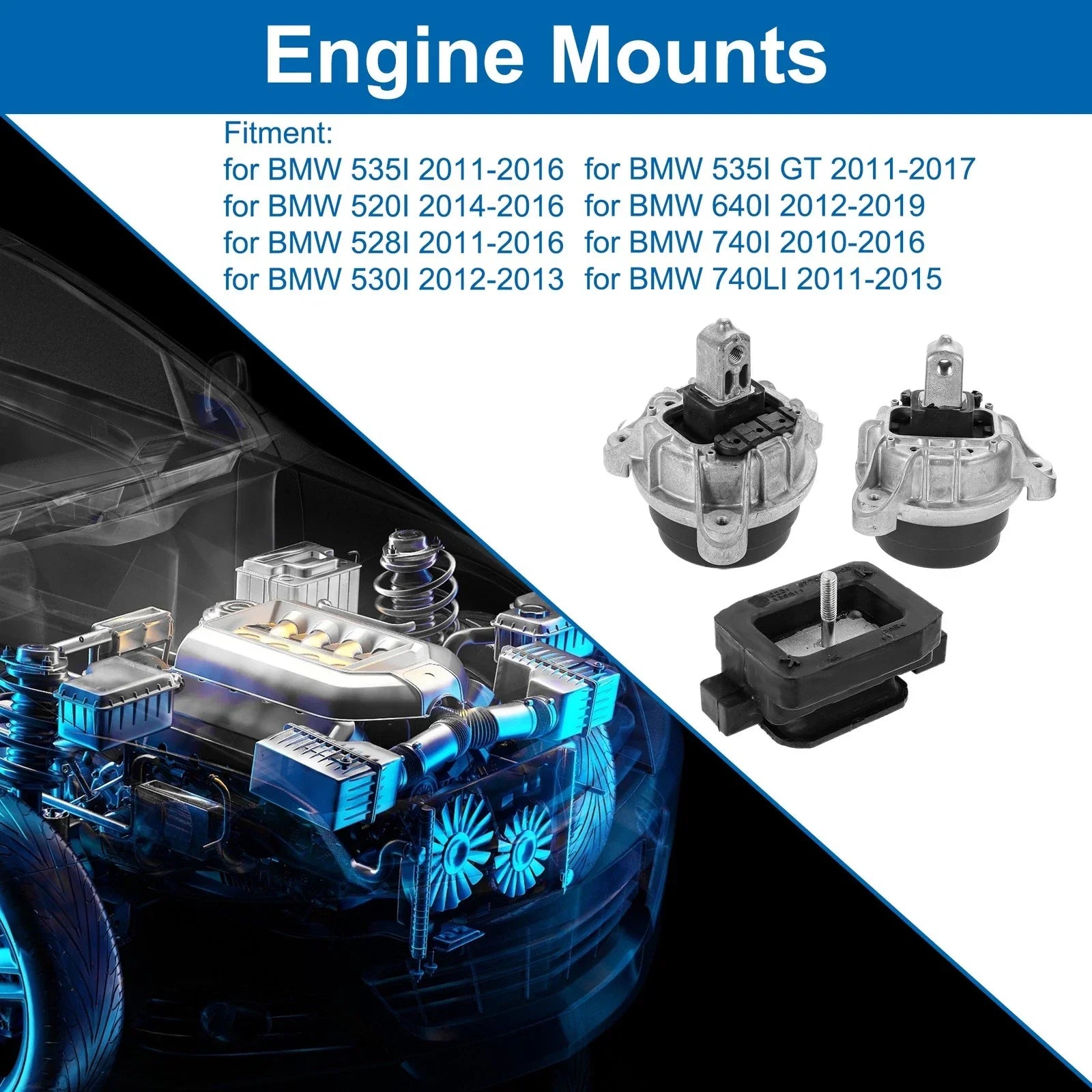 3 Pcs Engine Motor Mount for BMW 520i (2014 - 2016)