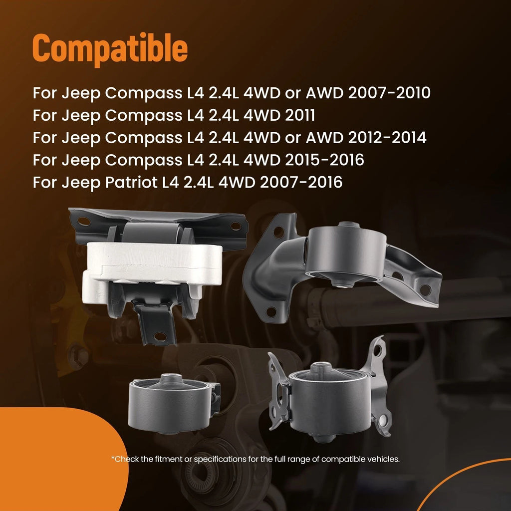 Motor Mount Kit 4PC for Jeep Compass Patriot (2007–2016) AWD 4WD 2.4L