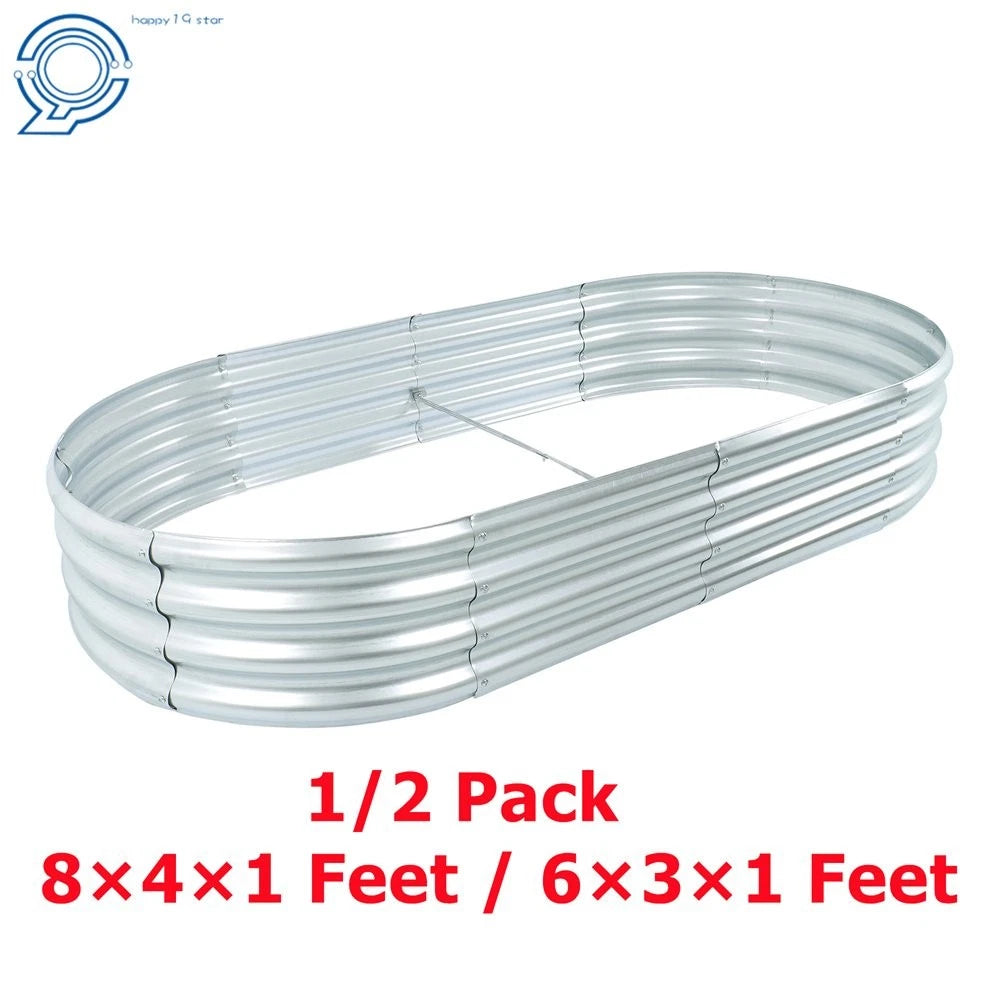 Set of 2 Galvanized Oval Raised Garden Beds for Outdoor Gardening