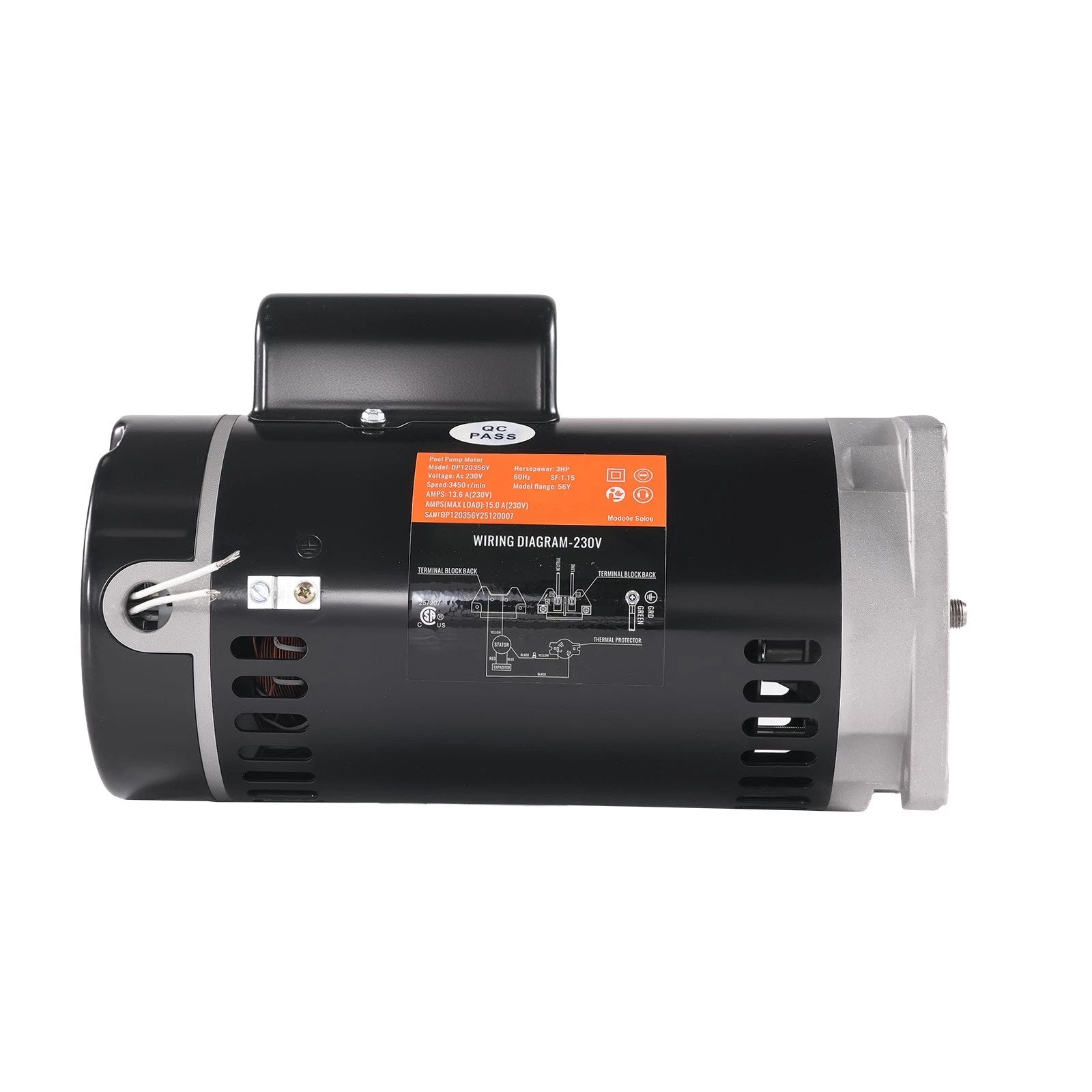 3HP Pool Pump Motor 208-230V 56Y 3450RPM 1Phase B2844 SF1.15