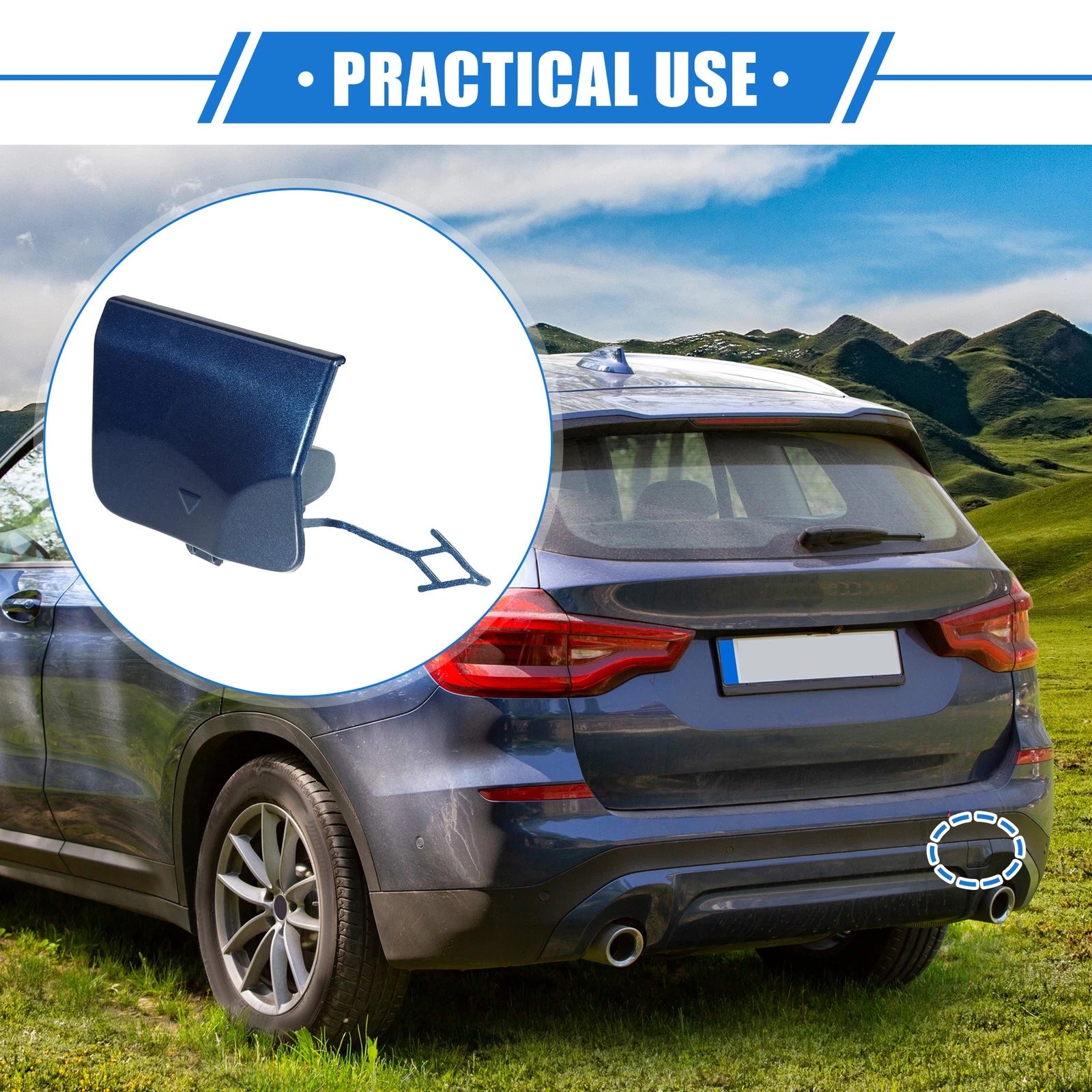 Tow Hook Eye Hole Cover Cap for BMW X3 G08 (2018–2020) Blue Rear Right