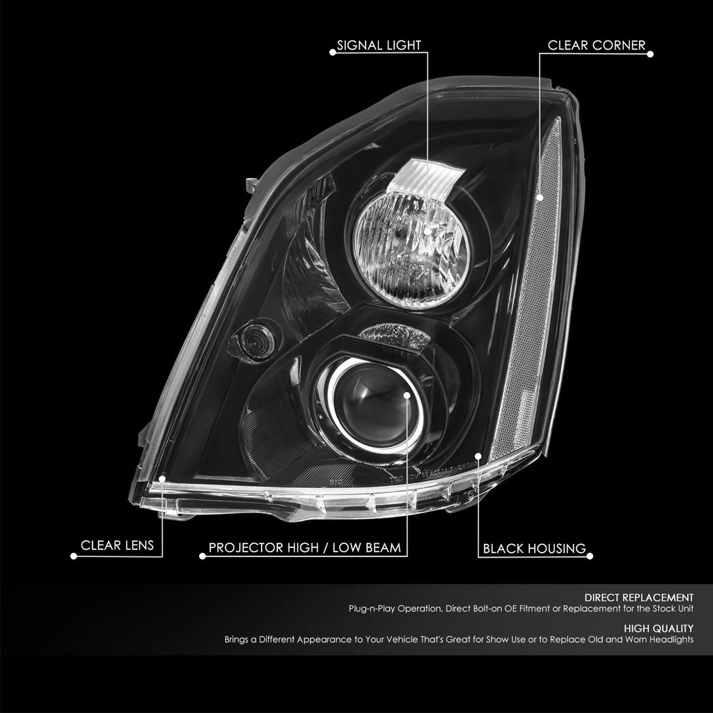 Projector Headlights for Cadillac DTS (2006–2011) - Black Housing, Clear Lens