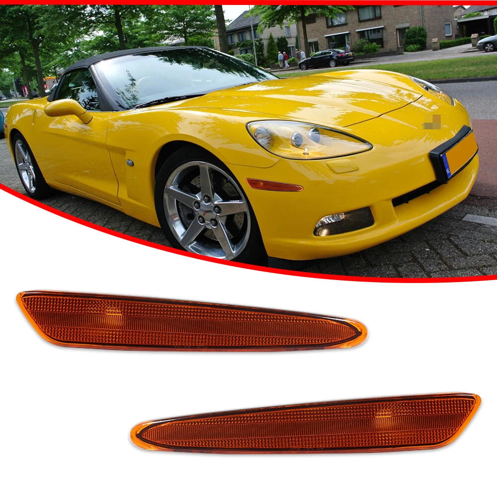 2X Amber Lens Front Bumper Side Marker Lights for Chevy Corvette C6 (2005–2013)