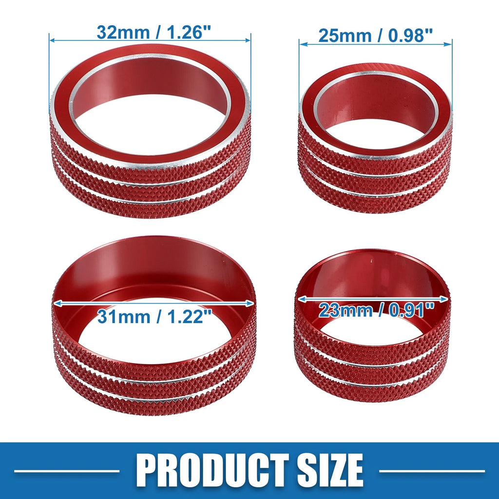 Set of 3 Console AC Audio Volume Knob Ring Covers for Chevy Malibu (2017–2022) Red