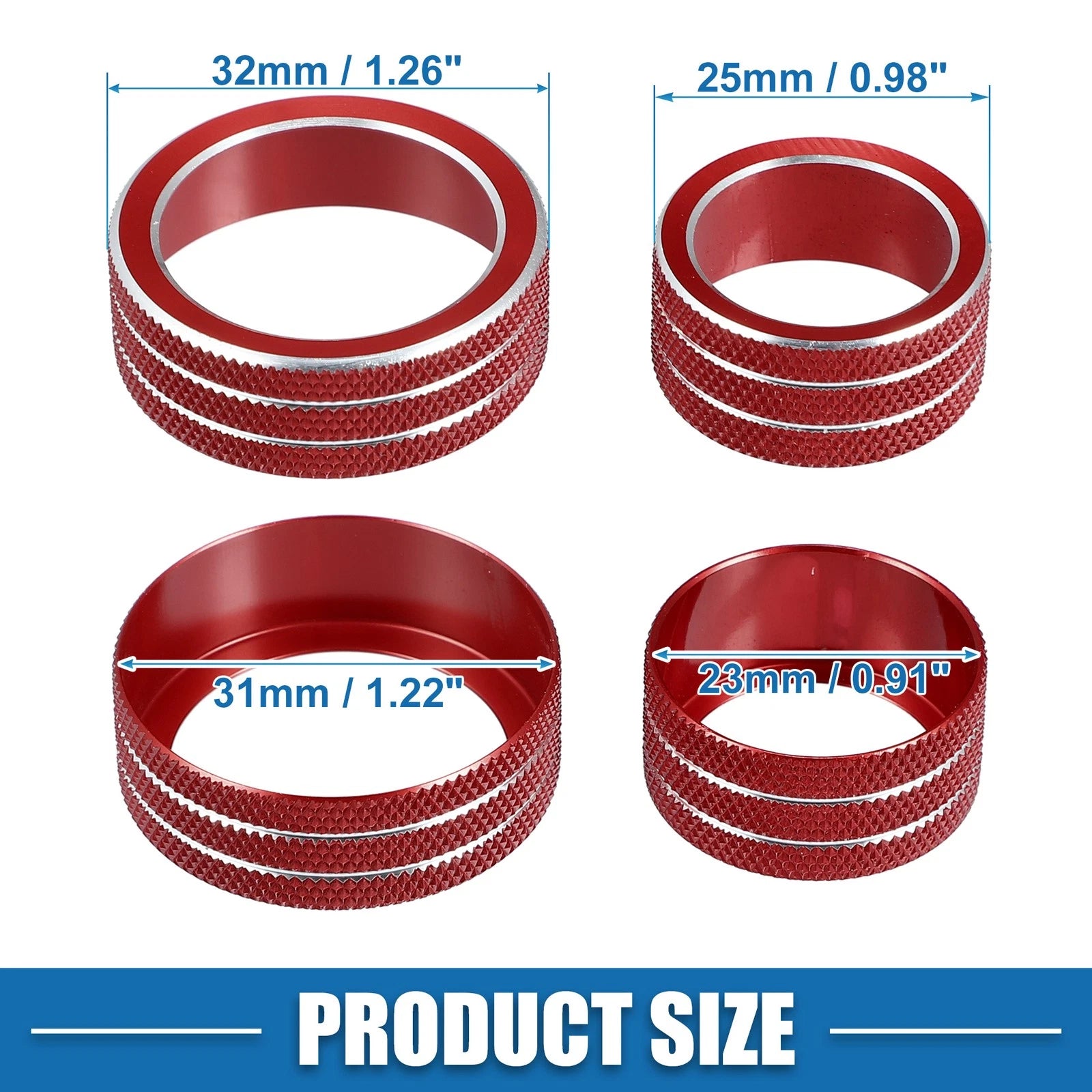 Set of 3 Console AC Audio Volume Knob Ring Covers for Chevy Malibu (2017–2022) Red
