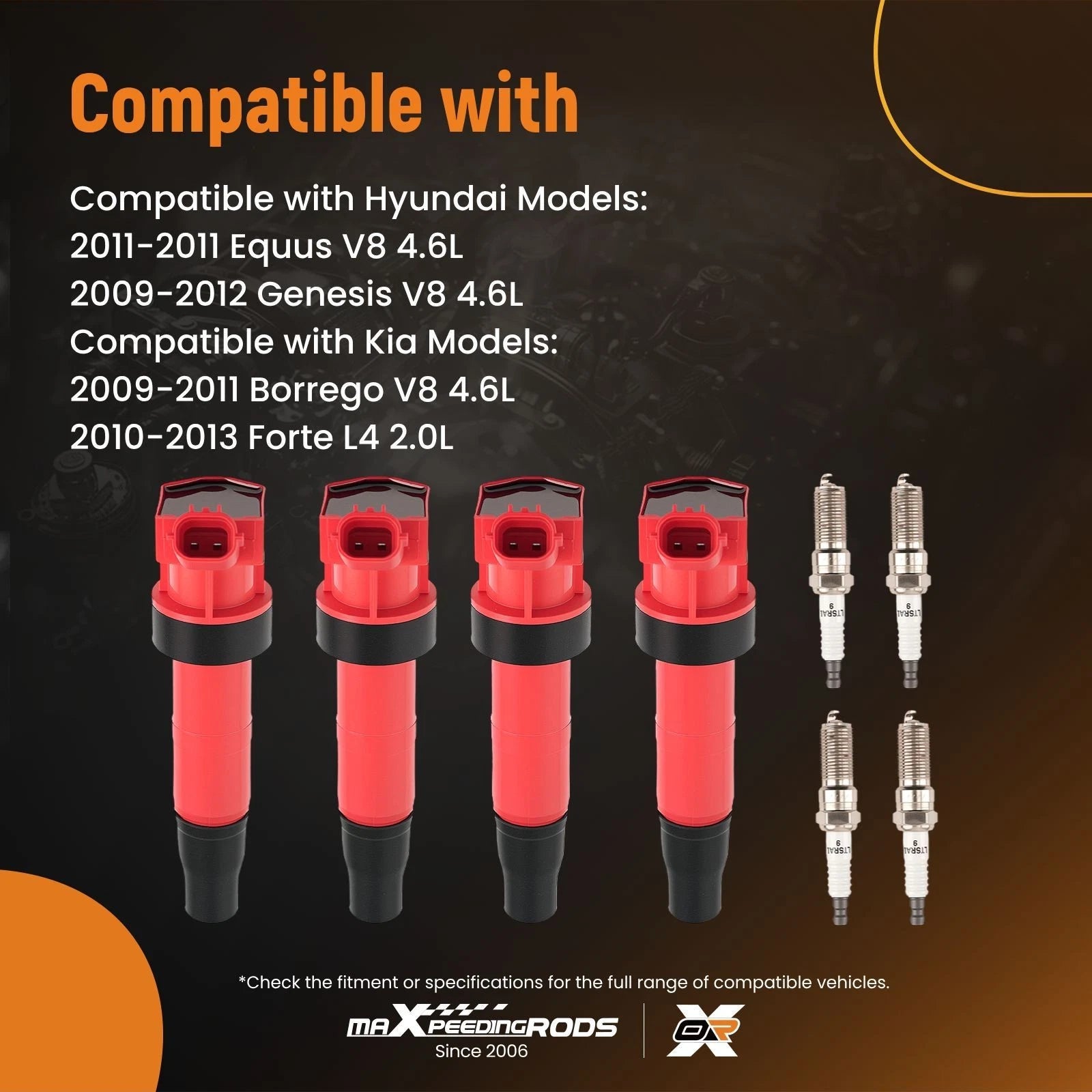 Set of 4 Ignition Coils & Spark Plugs for Hyundai Genesis Equus (2011–2013)