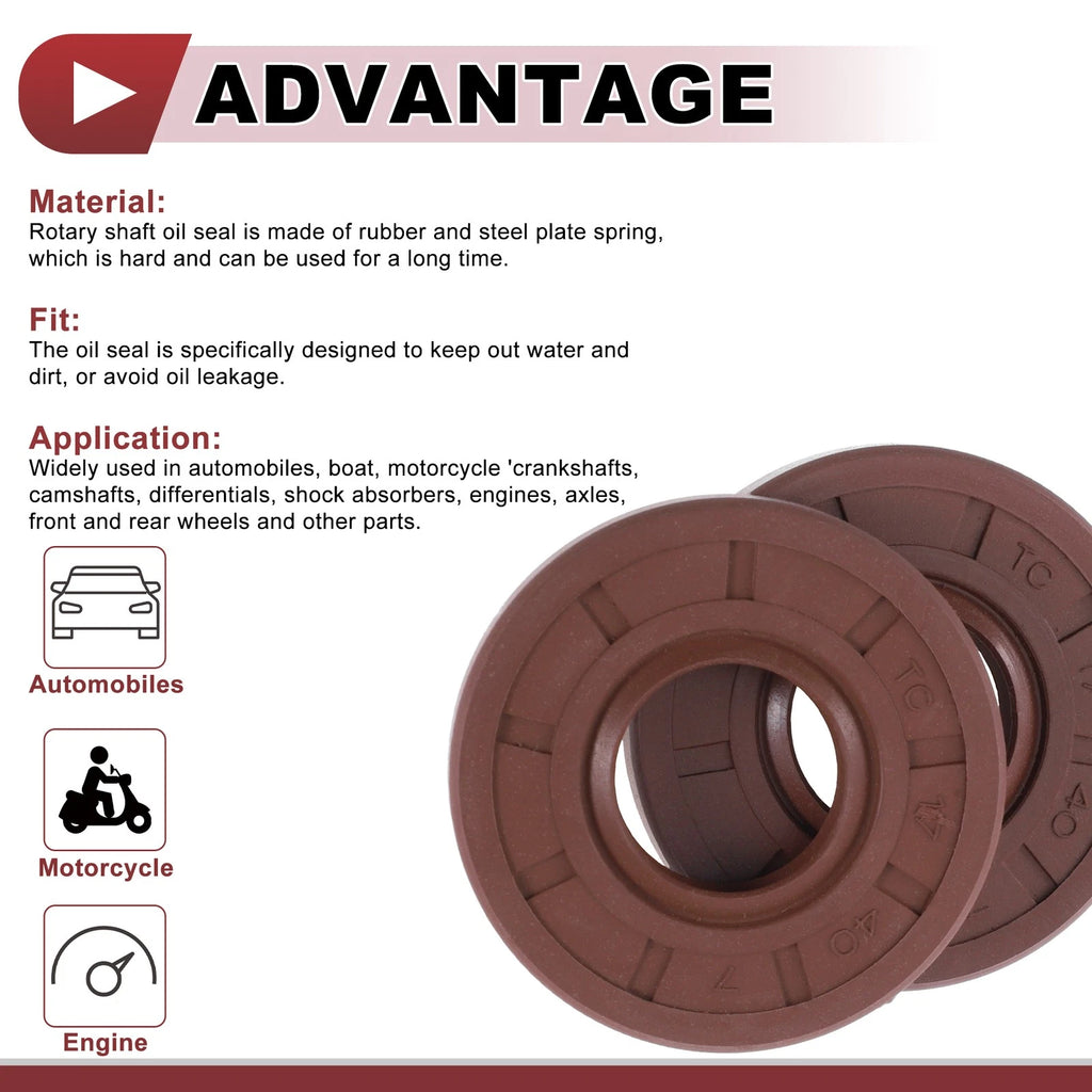 Set of 2 Oil Seal Rotary Shaft Seal FKM Rubber 17x40x7mm