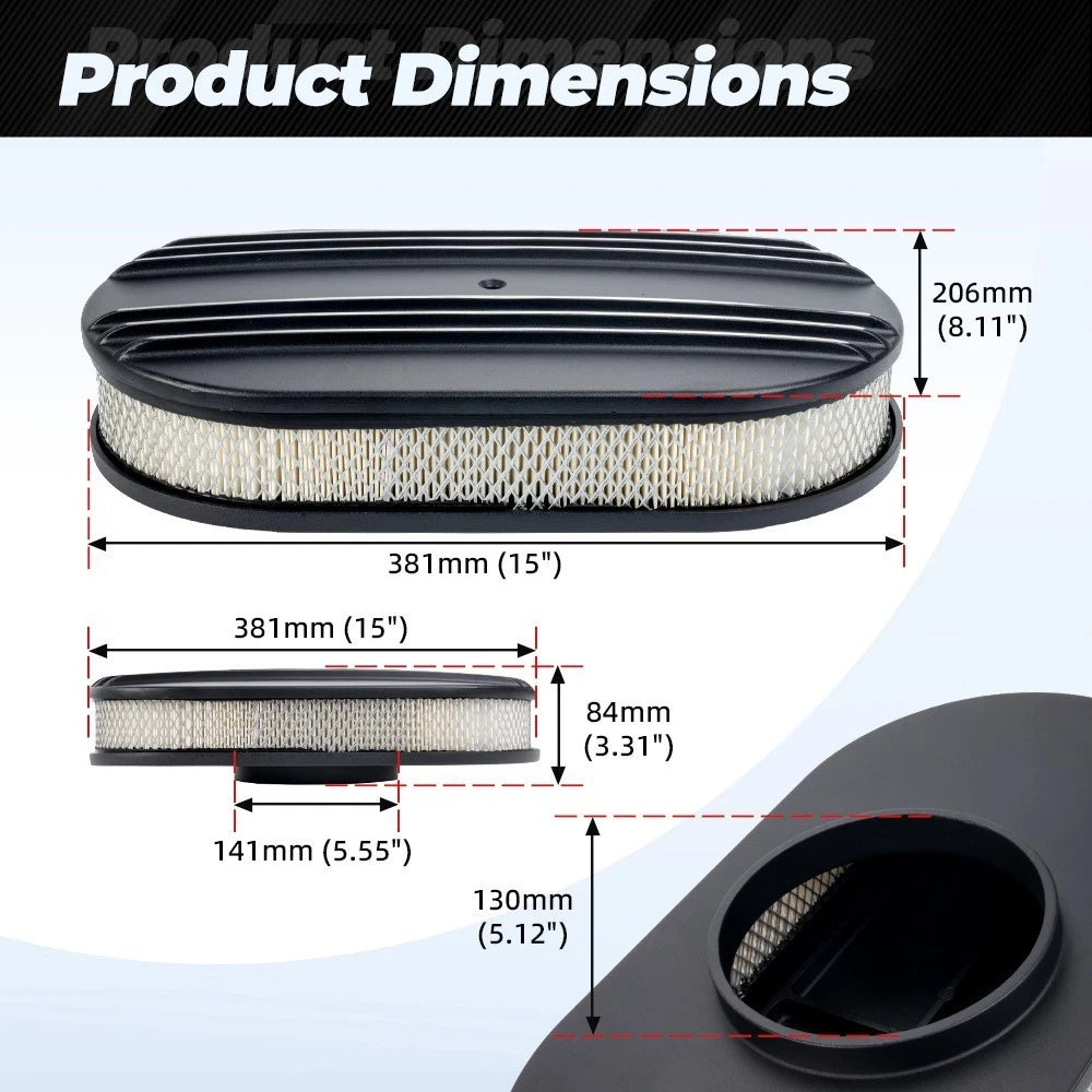 Oval Half Finned Polished Aluminum Air Cleaner with Washable Filter