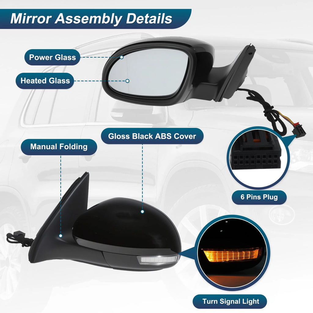 Left Side Mirror Assembly for Volkswagen Tiguan (2009–2018) w/ Turn Signal 1320131