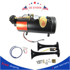 2X Black Train Horn Kit with 120 PSI Air Compressor for Universal Fit