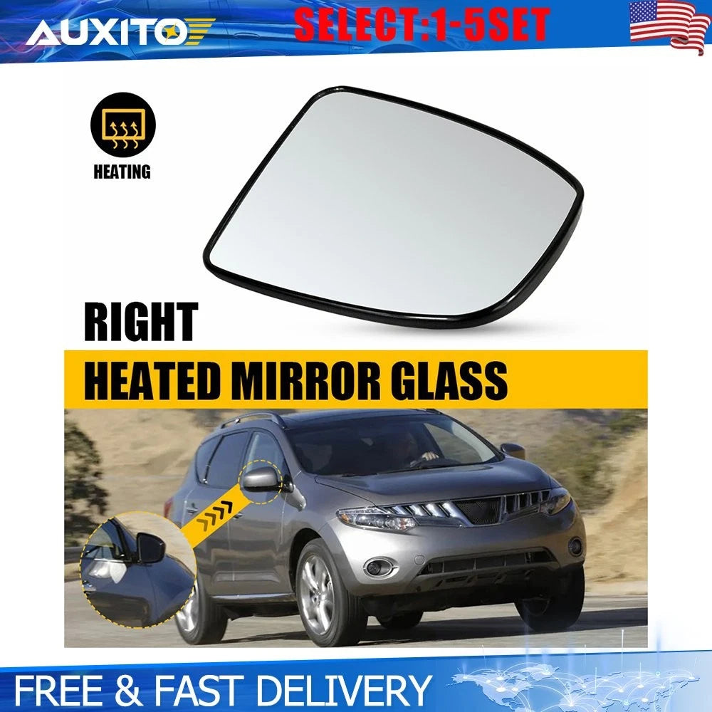 Right Heated Mirror Glass for Nissan Murano (2009–2014) Includes Backing Plate