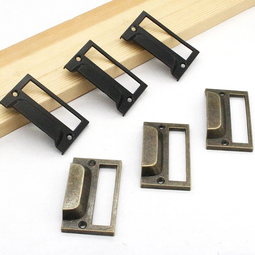 2X Antique Drawer Cabinet Label Pulls Tag Holder Frame Handle