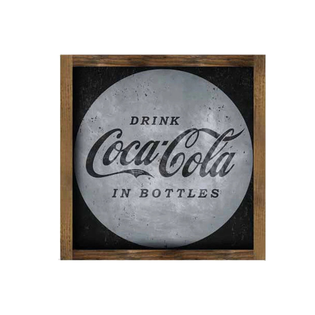 Coca Cola "Drink in Bottles" Sign - Gray Inverse Framed Design 13" x 13"
