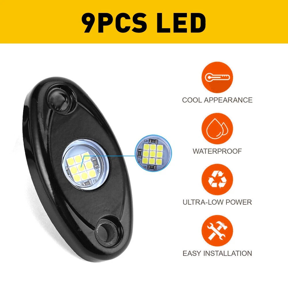 8X White LED Underbody Rock Lights for SUV Pickup Truck