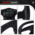 14" Universal 4 Spoke PU Leather Racing Steering Wheel with Horn Button