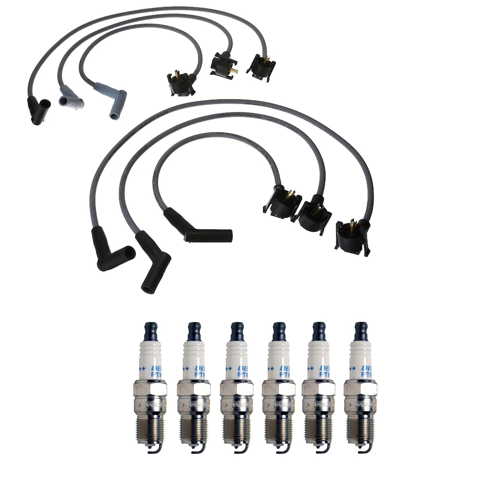 Denso 8mm Wire Set & 6 Double Platinum Spark Plugs for Ford Mazda 3.0L