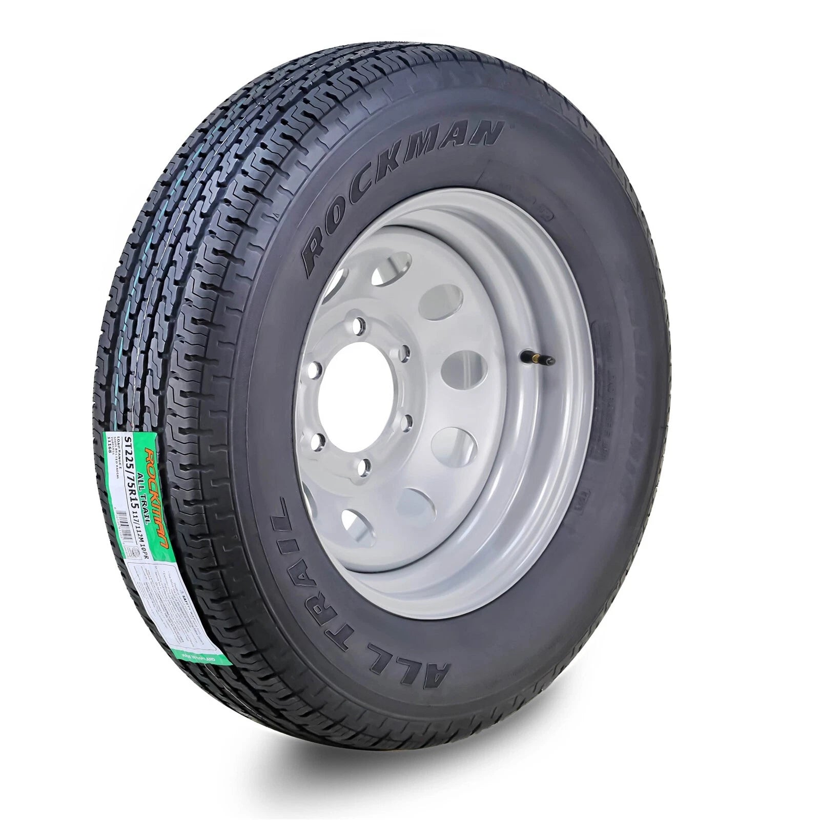 ROCKMAN ST225/75R15 Trailer Tire 10-Ply E 117M 6 Lug for Trailer