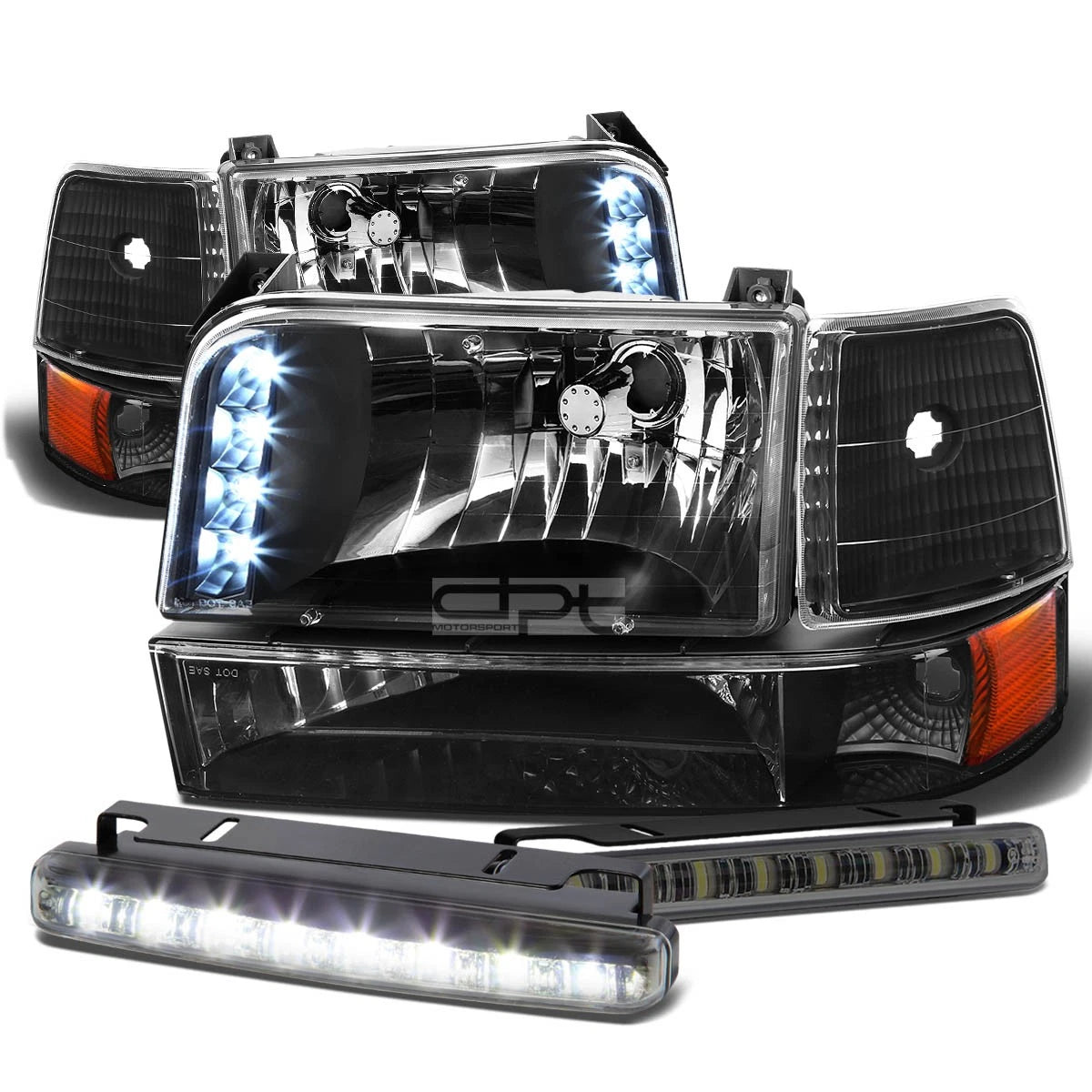 LED Headlight Set with Amber Corner & DRL Fog Light for Ford F150 (1992–1996)