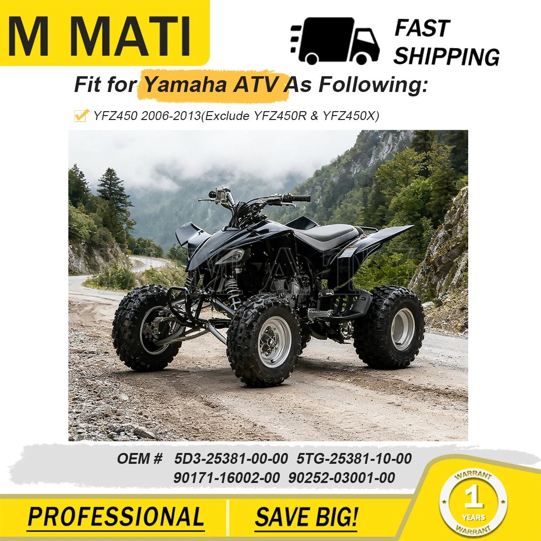 Rear Axle Shaft for Yamaha YFZ450 (2004–2023) 5D3-25381-00-00 5TG-25381-10-00 90171-16002-00