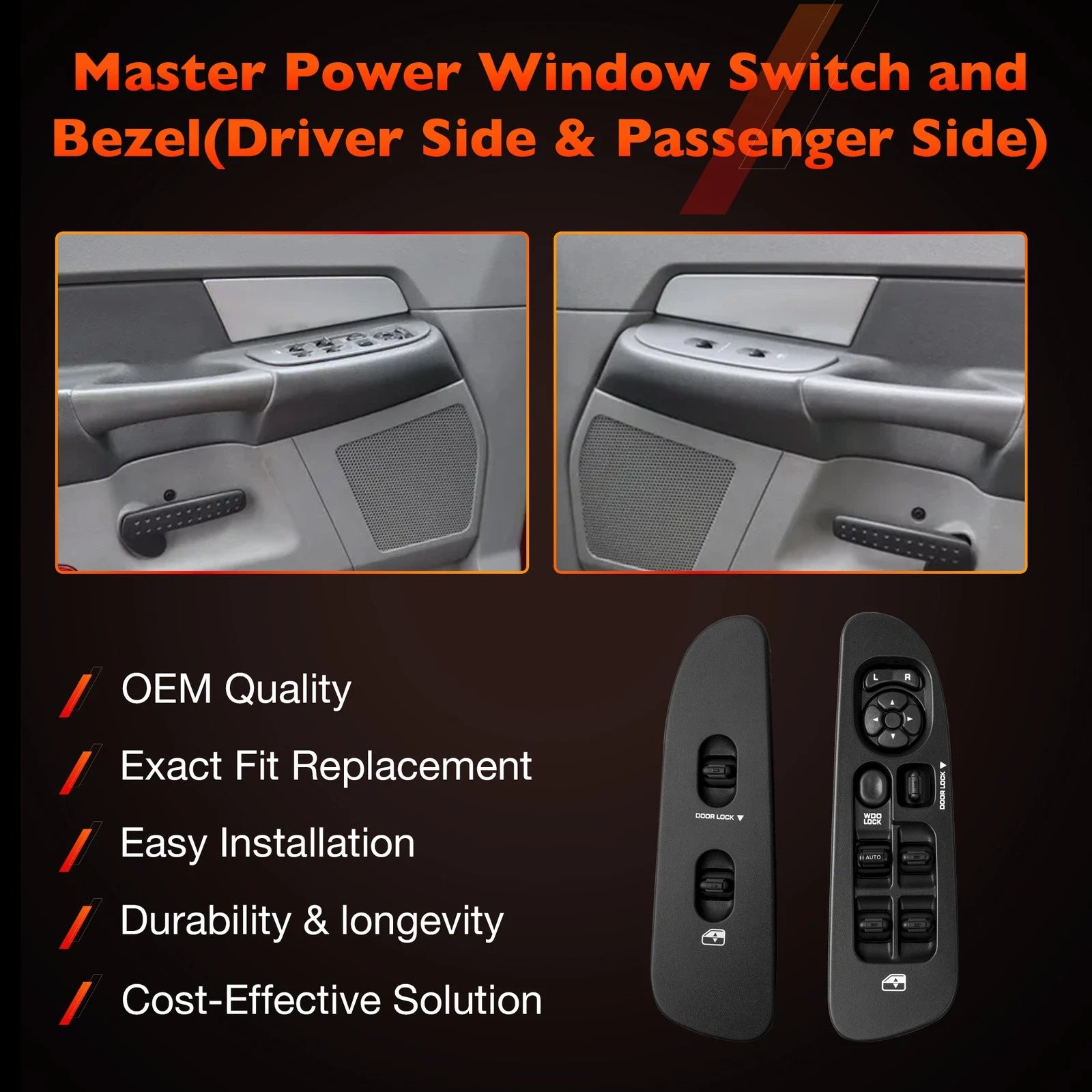 Power Door Window Lock Mirror Switch Set for Dodge Ram 1500 (2001–2009)