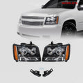Headlights Pair for Chevy Avalanche/Suburban/Tahoe (2007–2014) Black Halogen