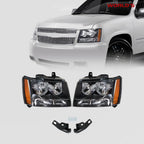 Headlights Pair for Chevy Avalanche/Suburban/Tahoe (2007–2014) Black Halogen