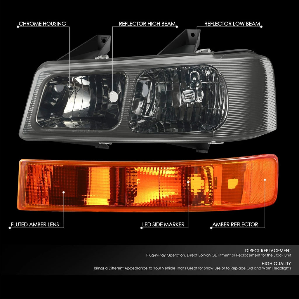 Headlights Chrome with Signal Bumper Lamps for Express Savana 1500 2500 3500 (2003–2022)