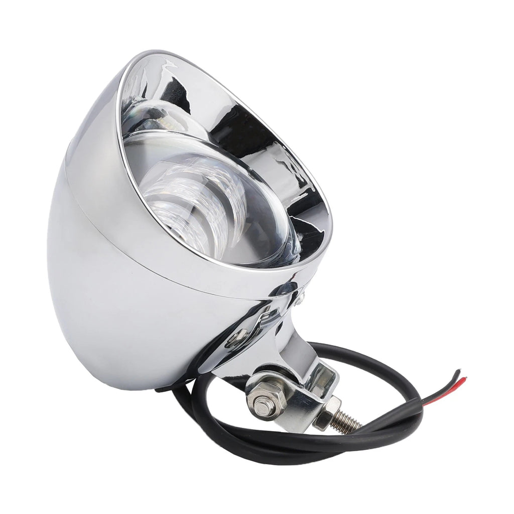 Beam Headlight Fog Lamp for Motorcycle Racer Bobber Chopper (Custom Chrome)