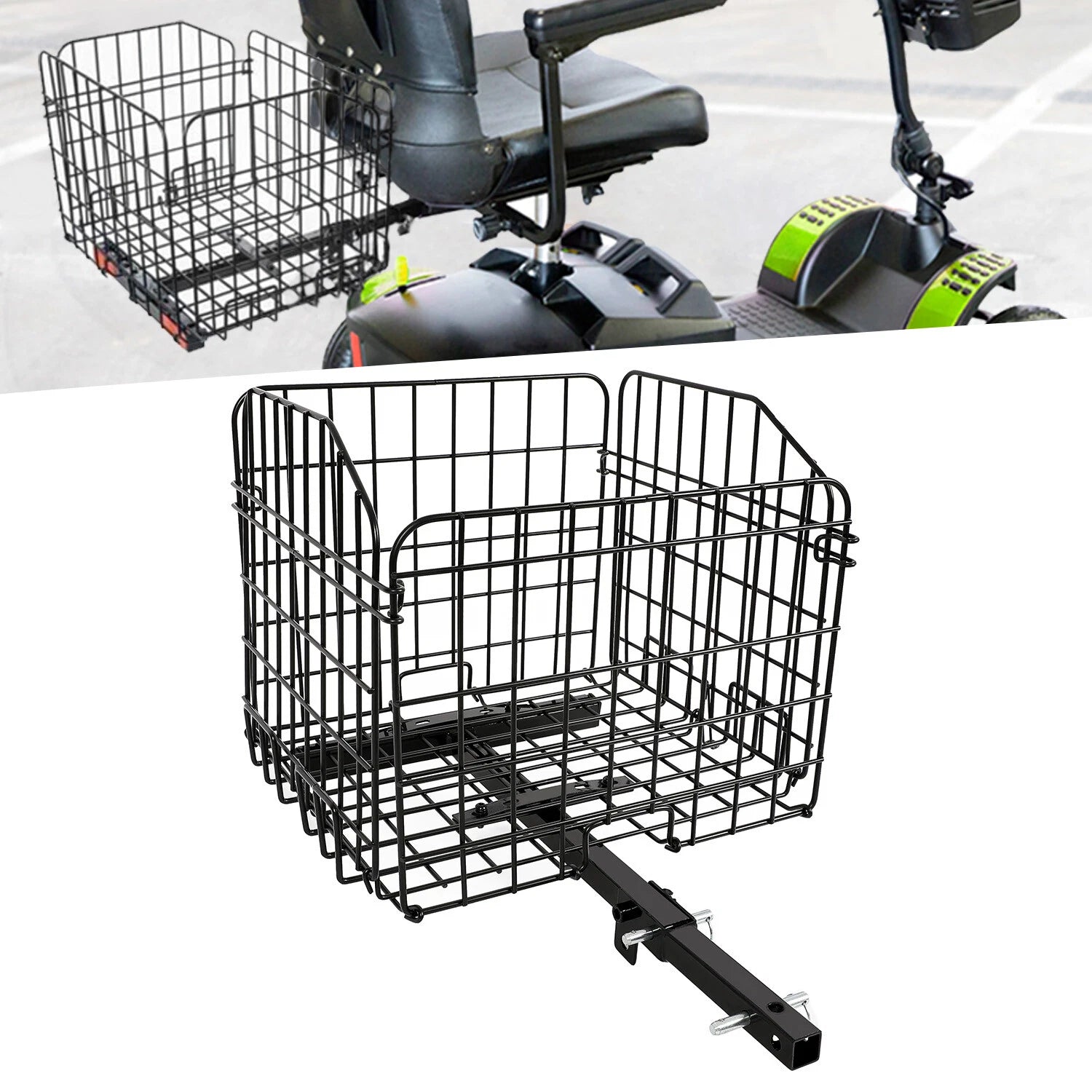 Folding Rear Basket for Mobility Scooters Power Chairs (1" Hitch Receiver)
