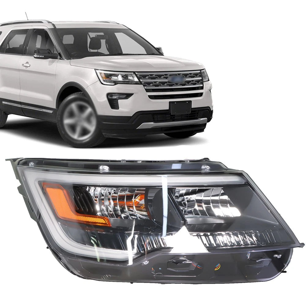 Black Halogen Headlight for Ford Explorer (2016–2019) with LED DRL Right Side