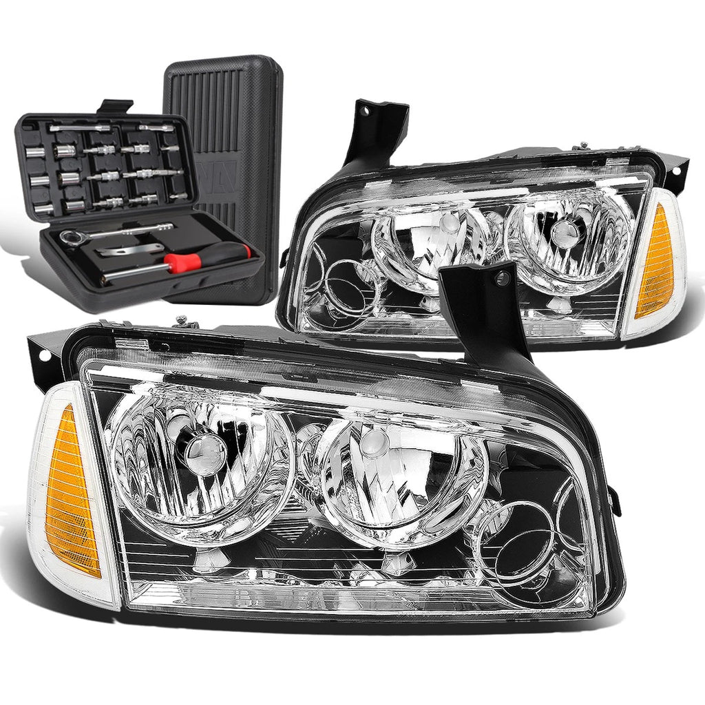 Chrome/Amber Signal Turn Signal Headlights for Dodge Charger (2006–2010)