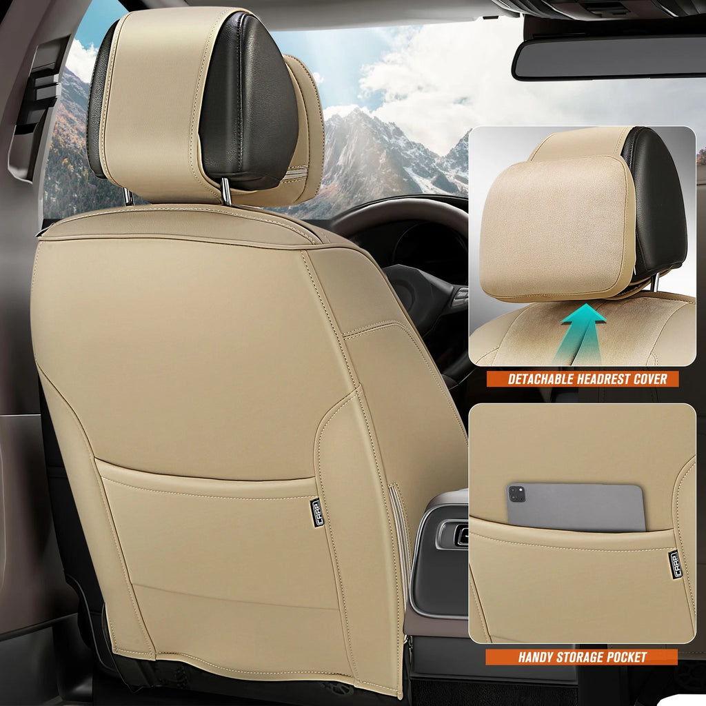 Set of 2 Universal Seat Covers for 1st 2nd Row (Beige)