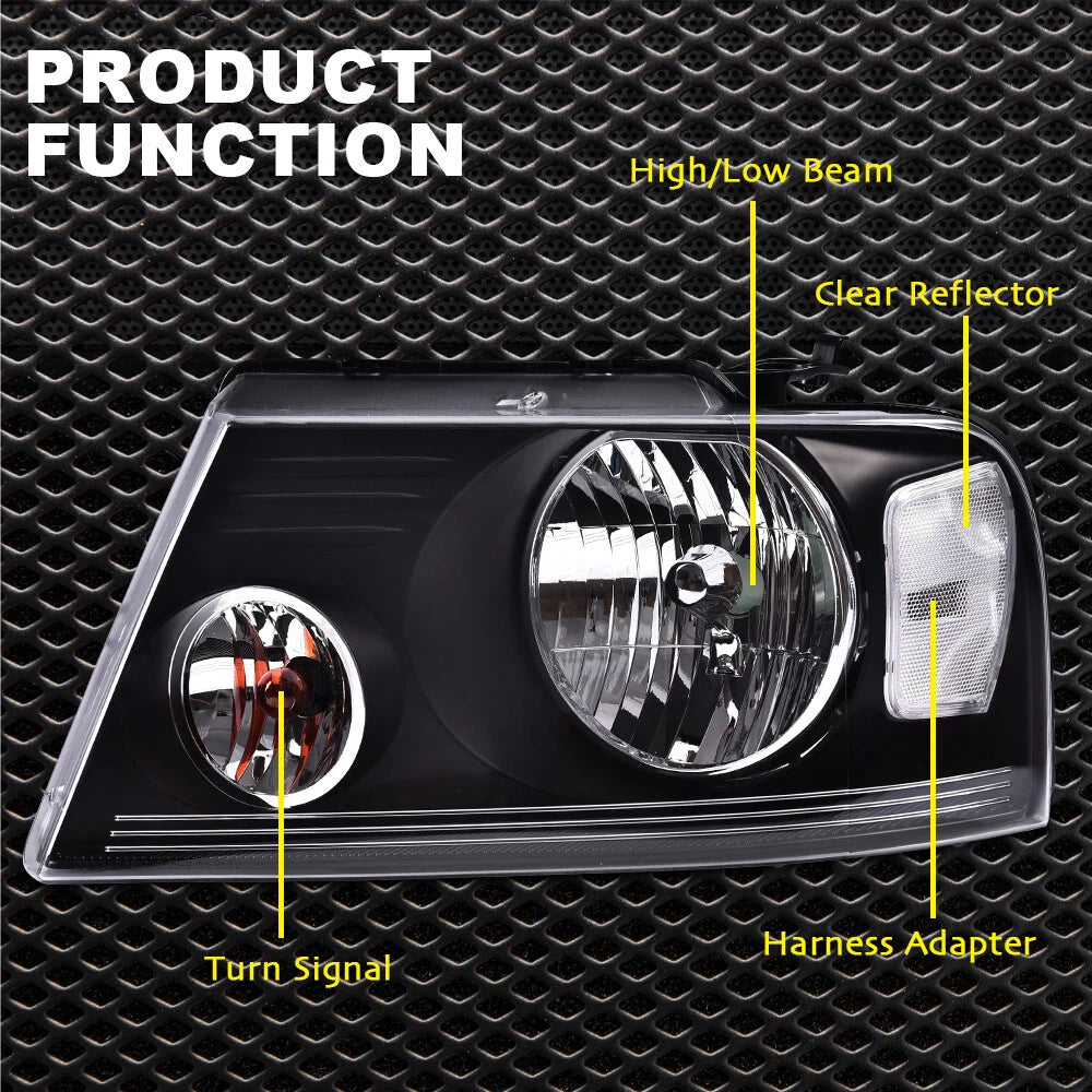 Set of 2 Black Headlights for Ford F150 (2004–2008)