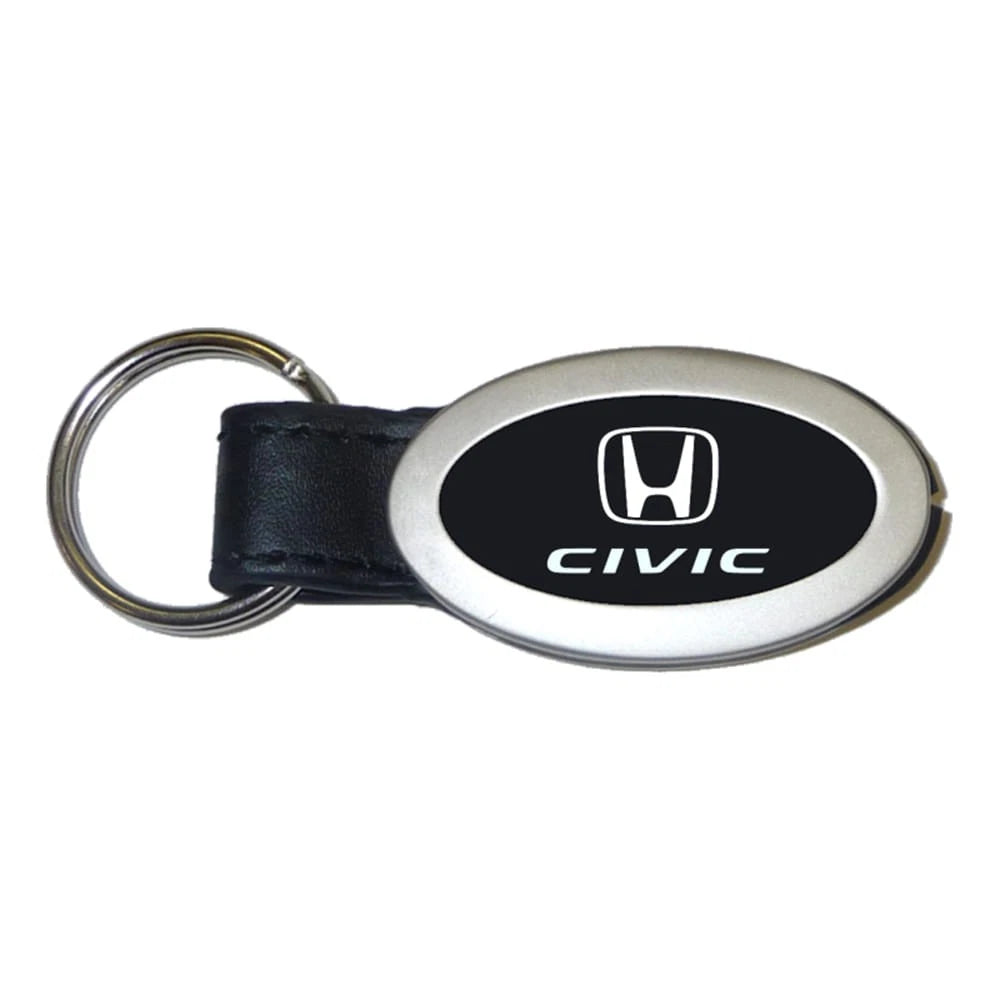 Black Oval Leather Keychain - Officially Licensed for Honda Civic