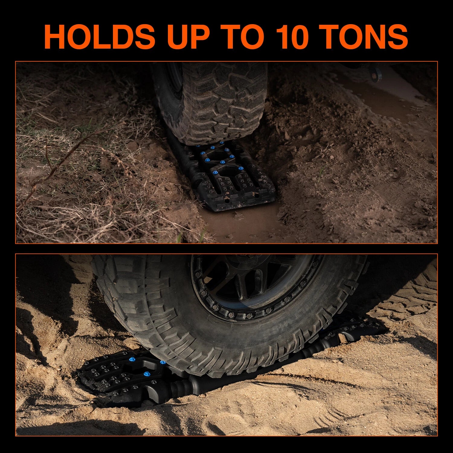 2X Off-Road Recovery Traction Boards for 4WD 4X4 RV SUV (Black)