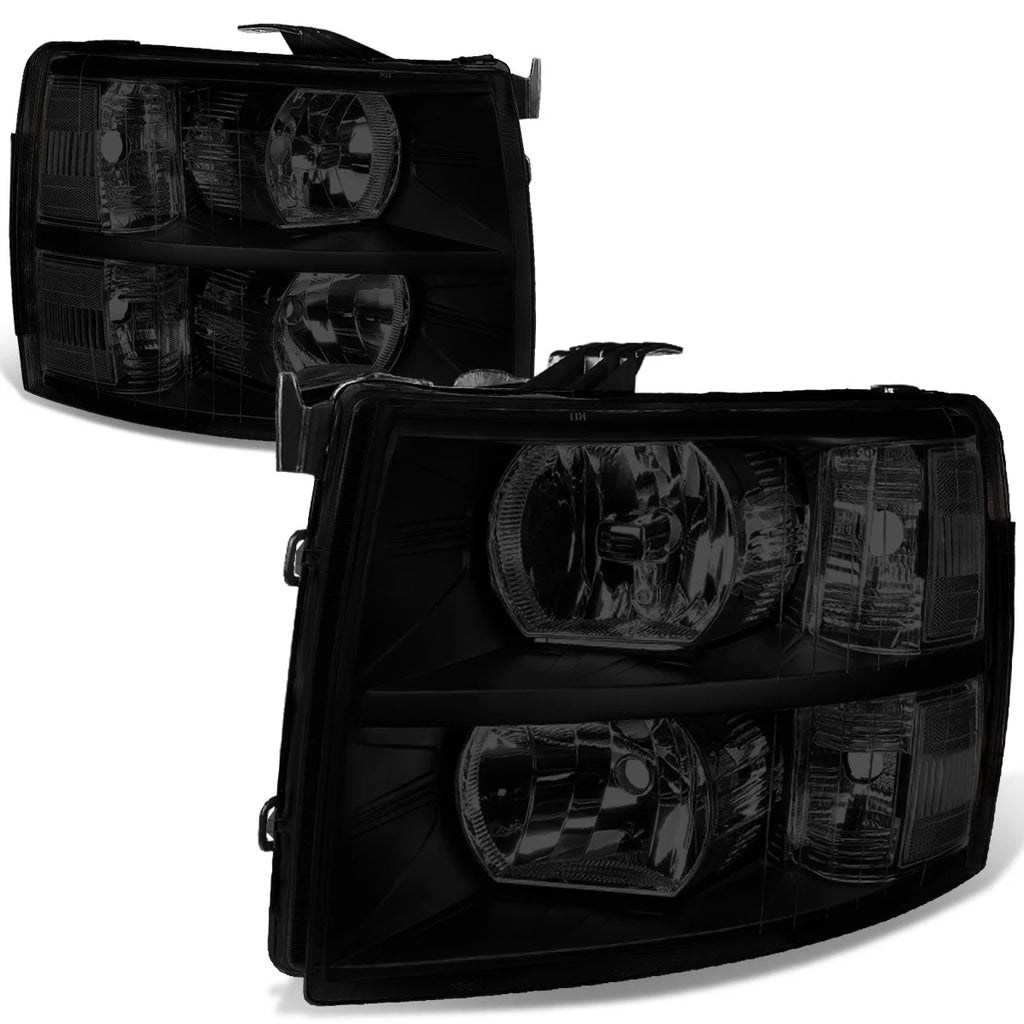 Pair of Tinted Housing Clear Corner Headlights for Chevy Silverado (2007–2014)