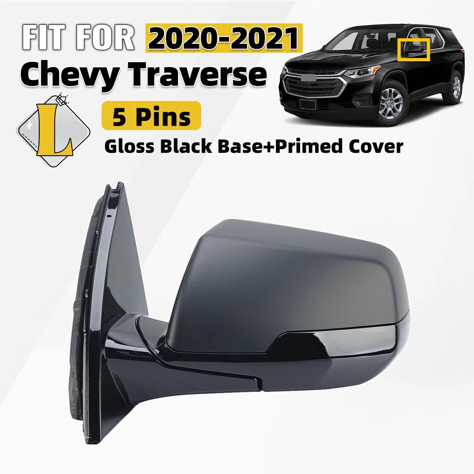 Heated Side Mirror for Chevy Traverse (2020–2021) 5 Pins, Manual Fold, Left