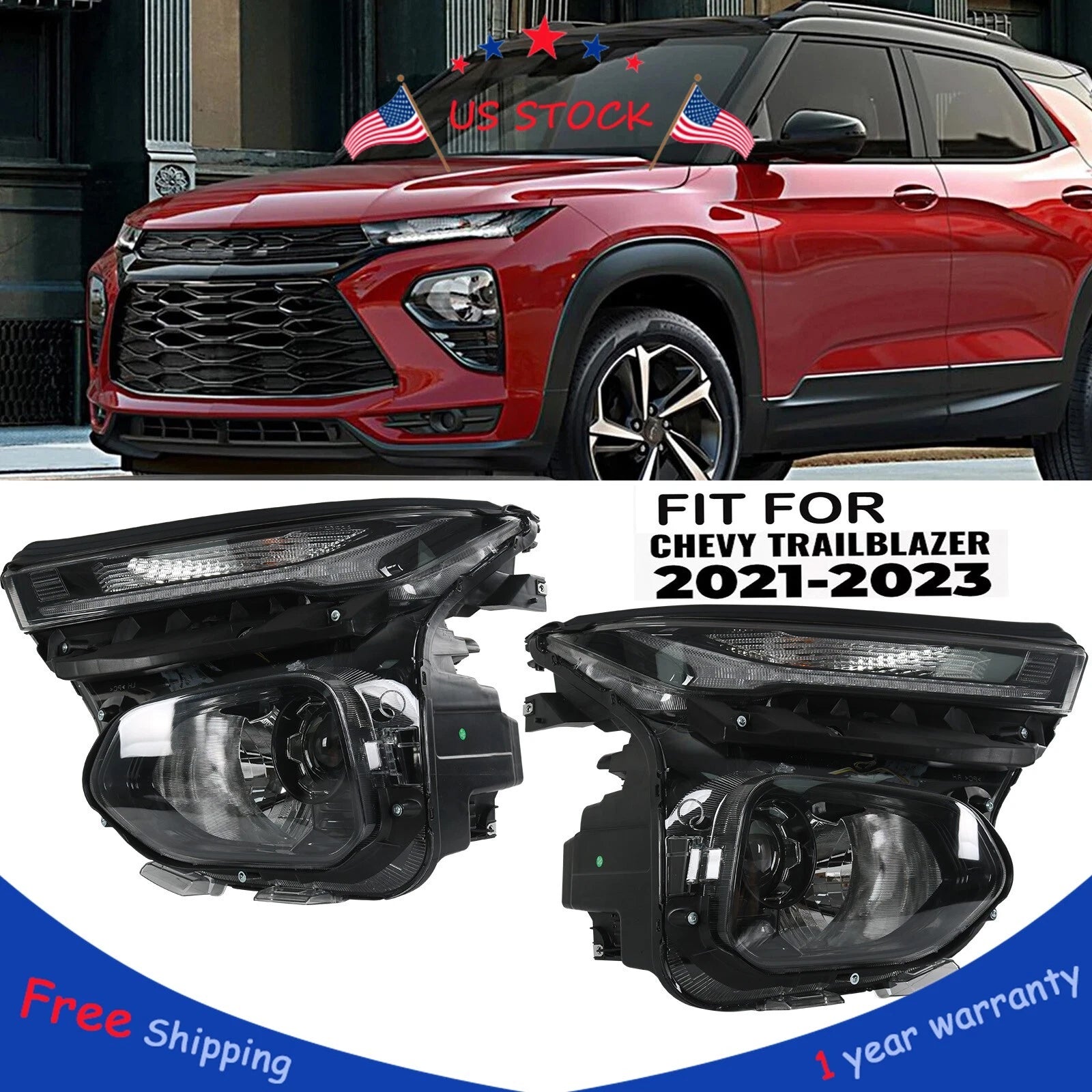 Pair Halogen Headlights with LED DRL for Chevy Trailblazer (2021–2023)