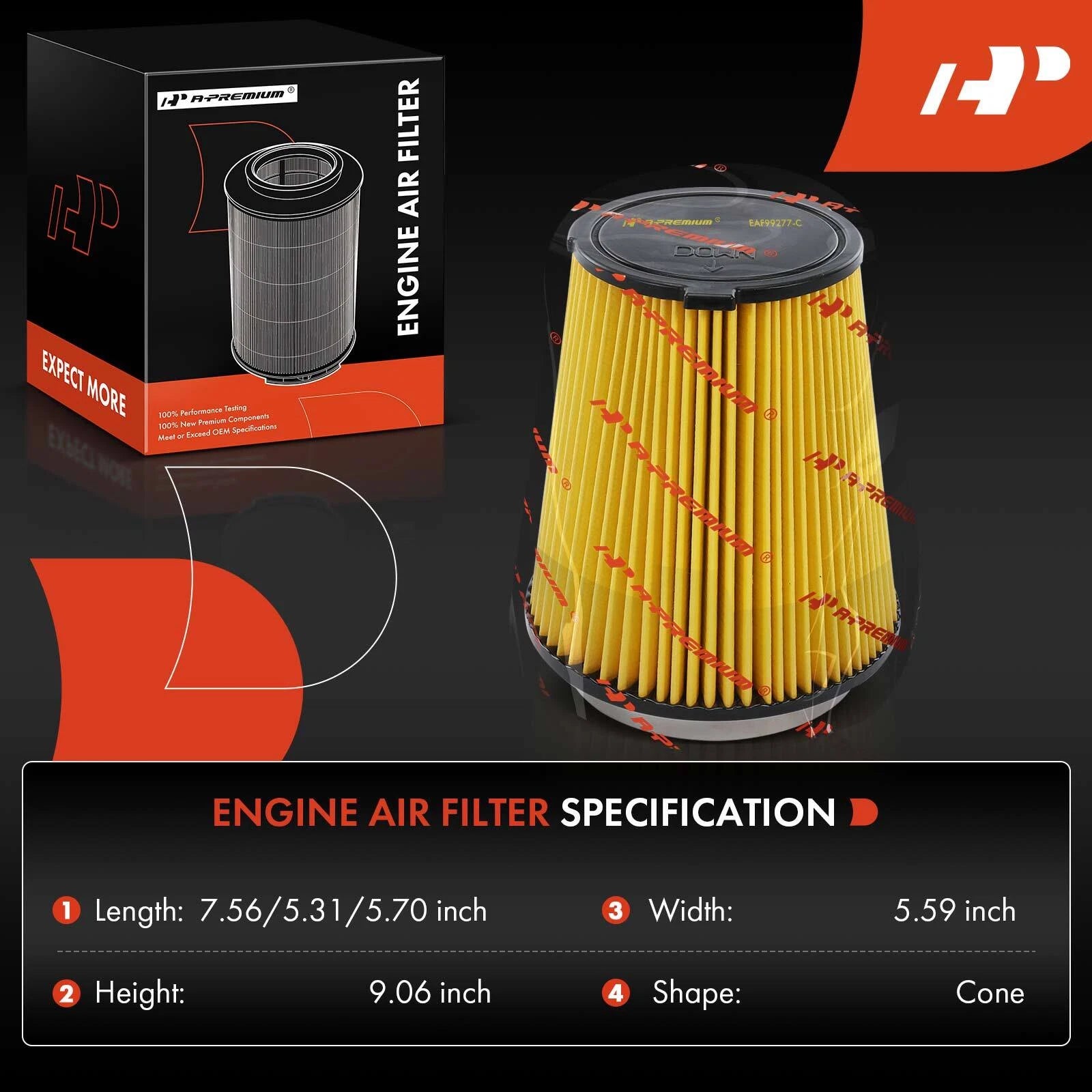 2X Engine Air Filter for Ford Mustang (2015-2022) V8 5.0L 5.2L