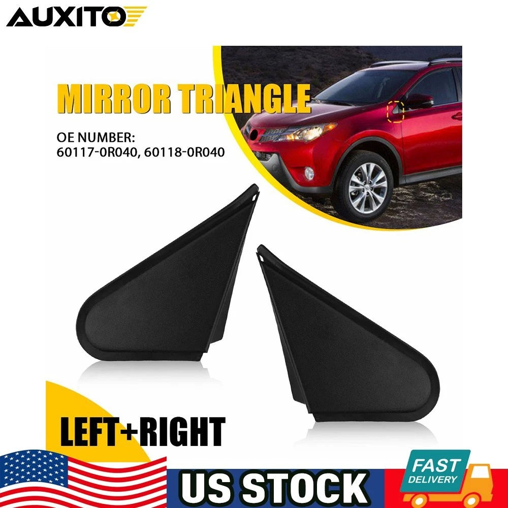 Set of 2 Mirror Corner Triangle Cover Trim for Toyota RAV4 (2013–2018) Black Plastic
