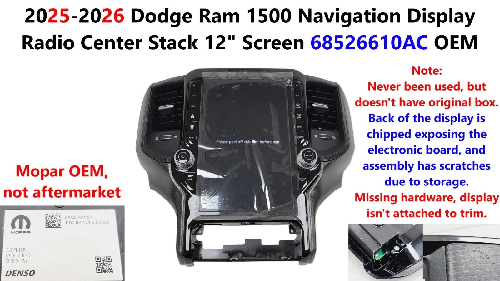 Navigation Display Radio Center Stack for Dodge Ram 1500 (2015–2016) 68526610AC